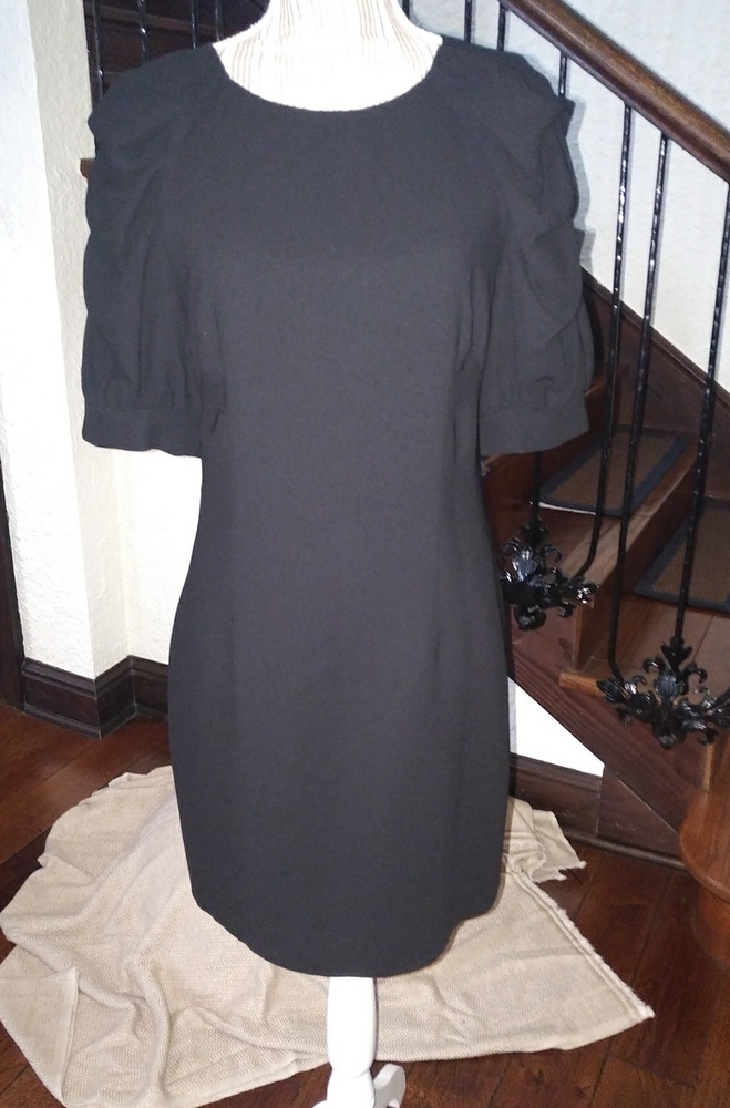 ABS Rusche Sleeves Black Short Dress Size 8